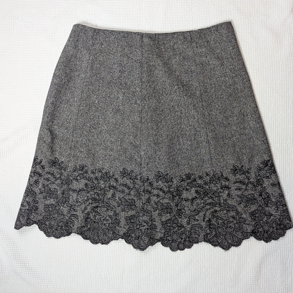 Sport Collection Women's Gray Blazer And Skirt Set with Black Lace Detail